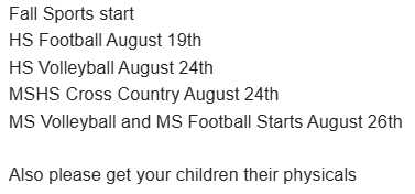 dates of fall sports